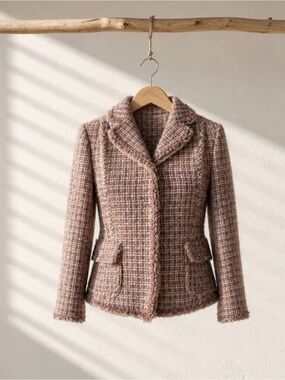 Tailored Tweed Blazer Jacket in Mauve Pink